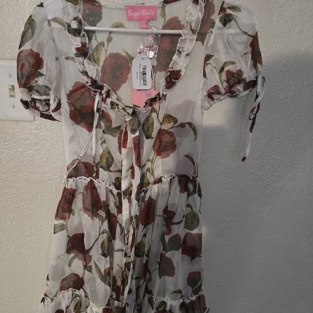 SUGARTHRILLZ sheer Wemons dress sm white flowers